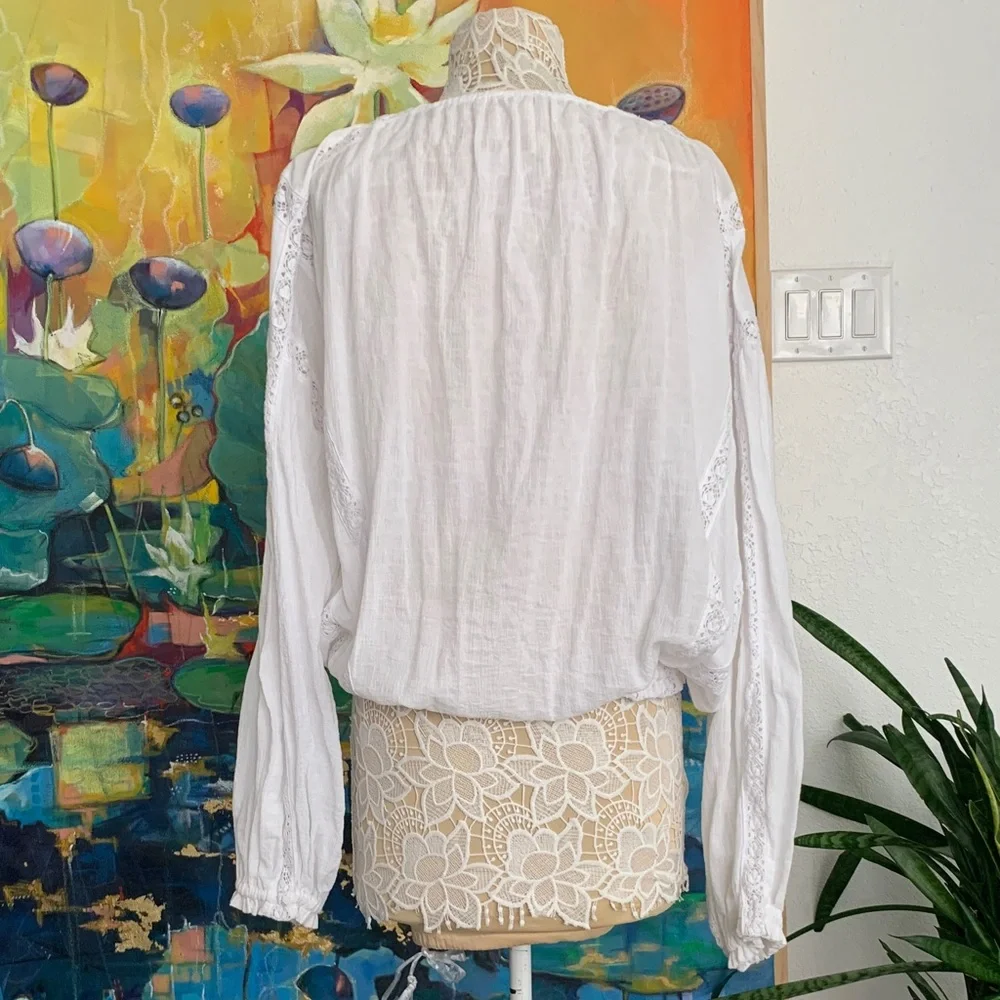 Free People Maria Maria White Embroidered Lace Boho Blouse Top Size M Excellent